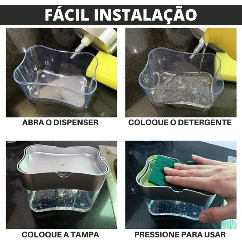 Dispenser Para Detergente E Suporte Porta Bucha Esponja - 2 em 1