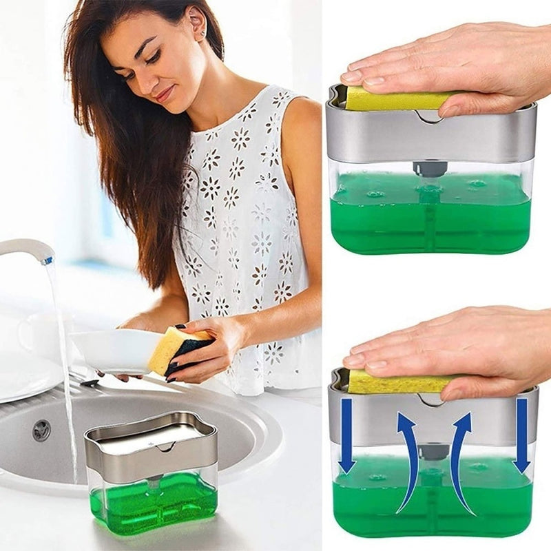 Dispenser Para Detergente E Suporte Porta Bucha Esponja - 2 em 1